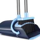 Broom and Dustpan Set for Home 2025 Indoor Outdoor Broom with Dustpan Combo Set Upright Dust Pans with Long Handle Angle Broom for Kids Garden Pet Hair Lobby Wood Floor Kitchen, Blue 