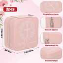 2 Pcs First Communion Travel Jewelry Box, Small Pink Case with Zipper & Soft Lining, Christian Keepsake Organizer for Rings Earrings Necklaces, Religious Keepsake Gift for Girls (2, Pink)
