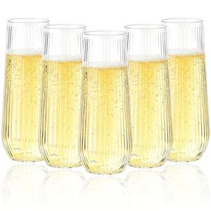 Goodluck 48pack Clear Disposable Champagne Flutes，9oz Stemless Champagne Flutes,Stemless Disposable Clear Plastic Toasting Glasses for Weddings, Birthday Parties, Family Gatherings, Bars