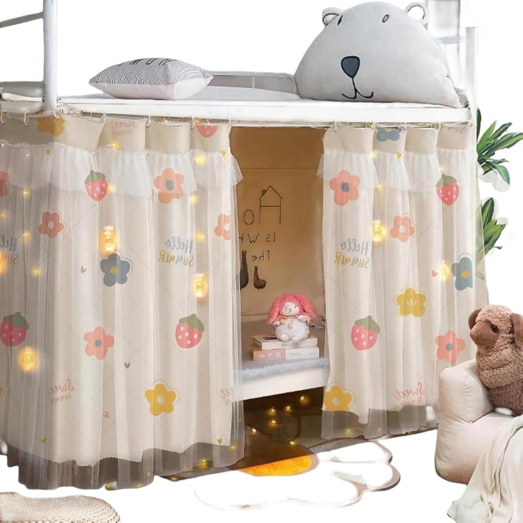 Bed Curtain Dorm Home Upper&Bottom Bed Cloth Curtain Lightproof Bed Tents Drapes Breathable Dustproof Bed Canopy with Rope Buckles(2 Panel)