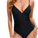 Women's One Piece Swimsuits Deep V Neck Tummy Control Bathing Suits Swimwear for Women (Medium-Large)