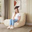WLIVE Bean Bag Chair for Adults, Teddy Fleece Togo Chair, Giant, Memory Foam, for Living Room and Bedroom, Single, Beige