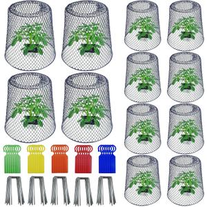 12PCS 9.13in Chicken Wire Plant Covers Protectors with 40 U-Shaped Stakes & 30 Labels, Garden Cloches Plants Cages Outdoor, Heavy Duty Metal Plant Protectors from Chicken Bunnies Squirrels Birds
