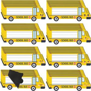48 Pcs Magnetic Name Tags Reusable Dry Erase Labels Thickened Magnetic Back Name Plate Stickers for Locker Classroom Desks Whiteboard Office Supplies (School Bus, 8 Smile Designs)
