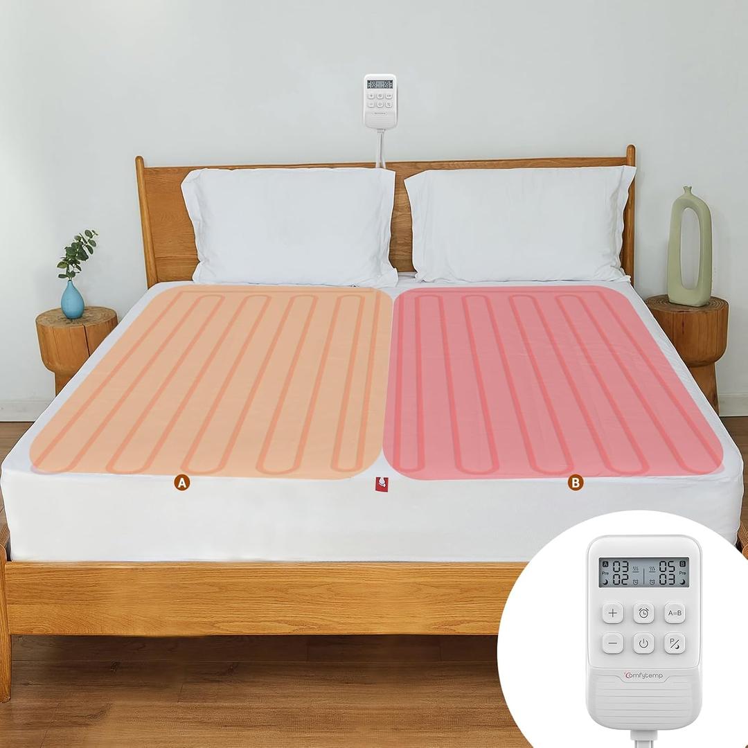Comfytemp Heated Mattress Pad Queen - Dual Zone Control & Preheat Function, 60" x 80" Bed Warmer - 12H Timers & Heat Settings, Electric Non-Slip Mattress Cover Pad with Deep Pocket