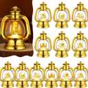 ROCEEI 12 Pcs Ramadan Eid Lantern Mini Gold Lanterns Decorative with LED Candles Small Eid Mubarak Lantern Decor Vintage Hanging Lantern Lights for Home Table Centerpiece Eid Mubarak Party Gift
