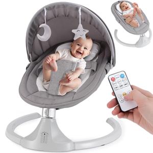 Baby Swing for Newborns 0-12 Months, Electric Infant Swing with Bluetooth & Remote Control, 5-Speed Portable Rocker with 12 Soothing Lullabies, 3-Point Widened Harness, ASTM Certified