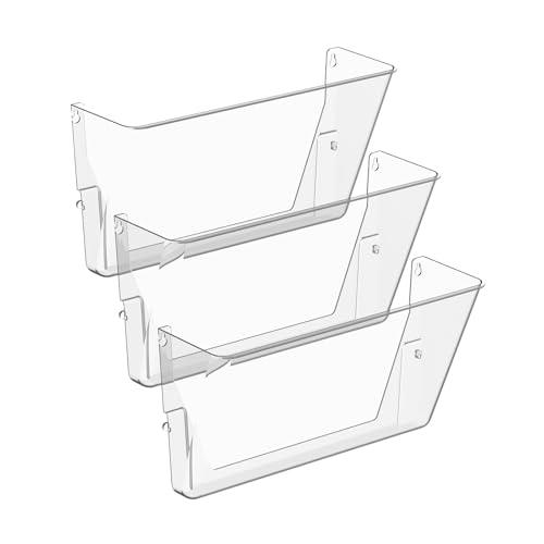 Gawerk Clear Acrylic Single Pocket, Plastic Hanging Wall Mount File Holder for Office Home (Clear, 3 Pack)