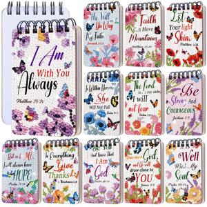 Fuyoooo 12 Pcs Floral Bible Verses Diamond Painting Notebook Christian Religious DIY Diamond Art Notebook Set Bible Cover Notepad 5d Journal Art Accessories for Adult Crafts with Tool Gift