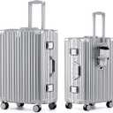 HotWay 20 Inch Aluminum Frame Carry On Luggage with Spinner Wheels, PC Hard Shell Suitcase with Cup Holder, Zipperless Luggage for Business Travel, Silver