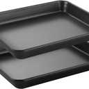 HONGBAKE 2 Pack 9.7X7.5" Toaster Oven Pans for Baking, 57% Thicker Nonstick 1/8 Cookie Sheet Pan Set, Small Baking Tray, Dishwasher Safe and Heavy Duty, Black