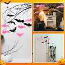 Liliful 50 Pcs 2 Size Halloween Hanging Bats Decorations Creepy Flying Rubber Bats Decor Realistic Figurine for Halloween Indoor Outdoor Party Supplies Prank Toy Haunted Decoration (Pink Black)