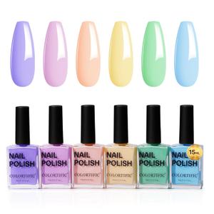 Nail Polish Set 6 Colors 15ML Pastel Macaron Nail Polish Sweet Pink Green Collection Air Quick Dry Manicure Diy Nail Art Salon Home Summer Gift For Women Girl