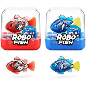 Robo Alive Robo Fish Robotic Swimming Fish (Blue + Red) by ZURU Water Activated, Changes Color, Comes with Batteries, (2 Pack) Series 3