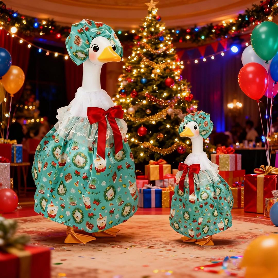 LUMIGRAIN Christmas Porch Goose Outfits, Lawn Cement Goose Clothes Statue Garden Yard Patio Party Decoration (Green)