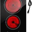 VEVOR Electric Cooktop 12in 2 Burners Portable Stove Top 1800W 120V Plug In, Ceramic Countertop/Built-in Radiant Electric Stove, with 11 Power Levels, Over-Heat Guard, Knob Control