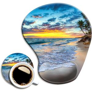 DOOKE Ergonomic Mouse Pad with Wrist Support and Coaster,Mouse Pads with Non-Slip PU Base for Home Office Working Studying Easy Typing & Pain Relief Natural Beach