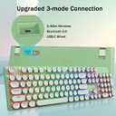 Redragon K710 Wireless Typewriter Mechanical Gaming Keyboard, Bluetooth/2.4Ghz/Wired, RGB Led Backlit, Blue Switch - Clicky, Rechargeable, Solid Metal Panel, Round Keycaps, Green
