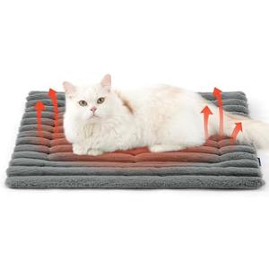Bedsure ComfyFleece™ Self-Warming Cat Bed, Small Self-Heating Dog Crate Pad, Thermal Extra Warm Puppy Mat Indoor, Non-Slip & Washable, Not Electric, 24" x 18", Grey