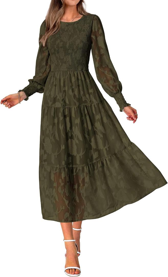 BTFBM Wedding Guest Dresses for Women Spring Fashion 2026 Casual Long Sleeve Floral Maxi Boho Homecoming Dress (XXL)