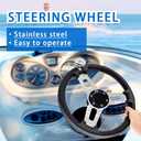 Stainless Steel Steering Wheel,13.5'' Anti-Slip PU Foam Cover Steering Wheel with Power Grip Knob, Marine Steering System with Aluminum Mounting Base for Boats, Yachts, Pontoon Boats and More