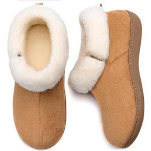 RockDove Women's Closed Back Bootie Slippers with Memory Foam Sherpa Lining Faux Suede Upper Non-Slip Sole Indoor Outdoor