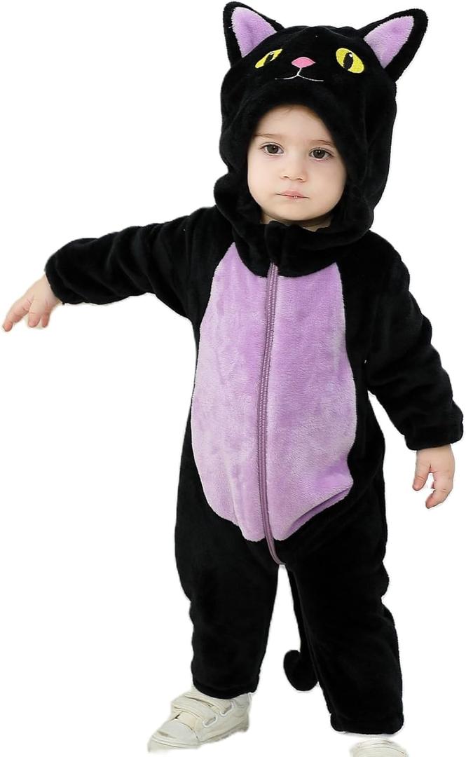Dcohmch Toddler Baby Black Cat Costume Cute Hooded Jumpsuit Zipper Snowsuit Infant Boy Girl Warm Winter Clothes 0-3T (12-18 Months)