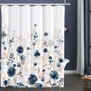 Tititex Aesthetic Navy Blue Floral Shower Curtain Sets, Watercolor Gold Flowers Leaves Bathroom Decorative 60x71 Inch Polyester Waterproof Fabric Bath Curtain with Hooks