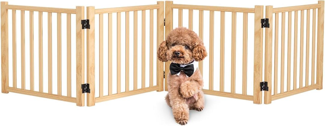 Wooden Freestanding Dog Gate Indoor - 16.9" H 4 Panels