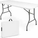 HAISIWLKJ Folding Table 6 FT Lightweight Camping Table White Portable Plastic Rectangular Outdoor Dining Table Steel Legs Fold-in-Half with Carrying Handle for Indoor,Picnic,Party,Wedding,Events