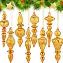 Mifoci 8 Pcs 6 Inch Mercury Glass Finial Christmas Ornaments Hanging Christmas Finials Glass Ornaments Assorted Mercury Decor for Vintage Holiday Xmas Tree Decoration(Gold)