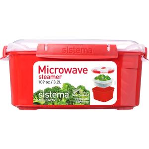 Sistema Microwave Food Steamer with Removable Steamer Basket | Large 3.2 L | Red/Clear (1 Count (Pack of 1))