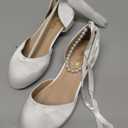 Coutgo Girls Dress Shoes Chunky Low Heels Sandals Bow Pearl Ankle Strap Flower Girl Wedding Party Shoes, White, size 3