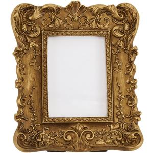 GORGECRAFT Vintage Resin Picture Frame Retro Floral Engraved Antique Gold Rectangle Photo Frame with Hooks and Easel Stand for Wall Hanging or Tabletop Display Ornate Photo Gallery Art 5.5 x 4.7 Inch