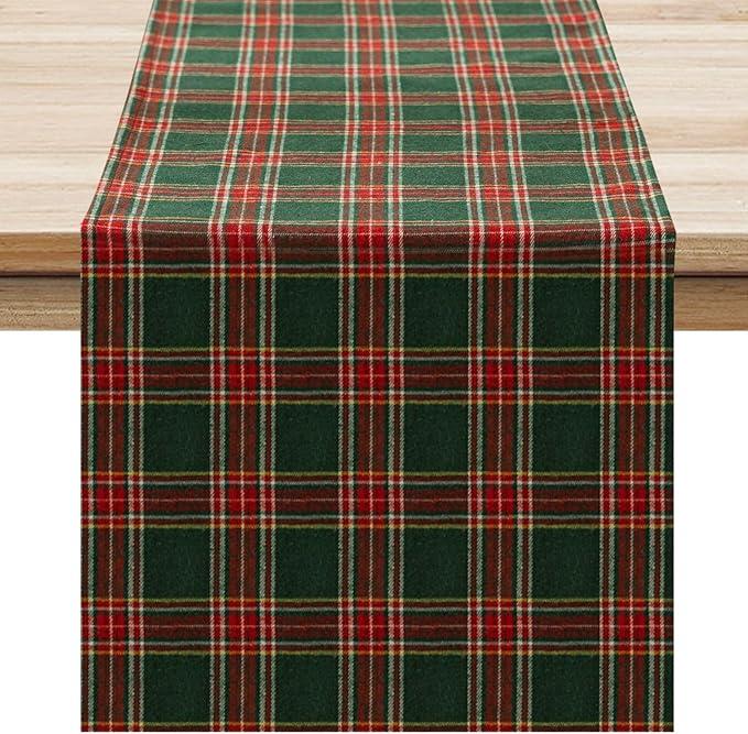 Softalker Christmas Checkered Tartan Table Runner - Green Buffalo Plaid Xmas Stain Resistant Washable Table Decoration for Dining/Parties/Holiday Decor, 13 x 70 Inch