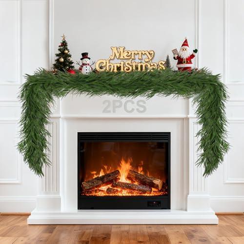 6FT Christmas Garland Set of 2 – Lifelike Norfolk Pine Garland for Holiday Decor, Perfect for Mantels, Staircases, Doorways, Indoor/Outdoor Decorations