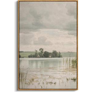 InSimSea Framed Canvas Prints Art Vintage Decor, Countryside Lakeside Landscape Paintings, Large Prints, Retro Hanging Wall Decorations for Bathroom Bedroom Living Room, 24"x36"