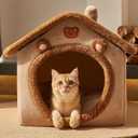 Cat Beds for Indoor Cats, Cute Bear Shape Cat Bed Cave, Pet House Cats Tent with Removable Cushion Pillow for Kittens Puppy Small Dogs (Brown, S-15.7x12.6x13.7in)