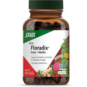 Floradix Iron + Herbs - Iron Supplement for Healthy Energy Support* - Supports Red Blood Cell Formation - Vegan, Non-GMO, Gluten-Free, Soy-Free - 120 Liquid Phyto-Caps