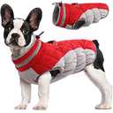 FUAMEY Dog Coat for Medium Dogs, Waterproof Dog Winter Jacket with Harness Built in Puppy Cold Weather Coats Reflective Pet Vest with Zipper Warm Fleece Dogs Snowsuit Windproof Red M