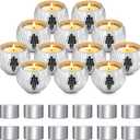 Luditek Disco Ball Candle Holders, 12 Pcs Mirror Silver Decor for Christmas Birthday Wedding NYE Party Decorations, Glass Votive with Tealights for Home Table Centerpiece, Gifts for Women
