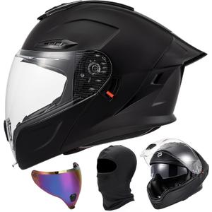 OUMURS Modular Motorcycle Helmet DOT Certified Full Face Helmet Flip up Street Motorcycle Helmets for Unisex Adult Matte Black Full Face Motorcycle Helmet- L