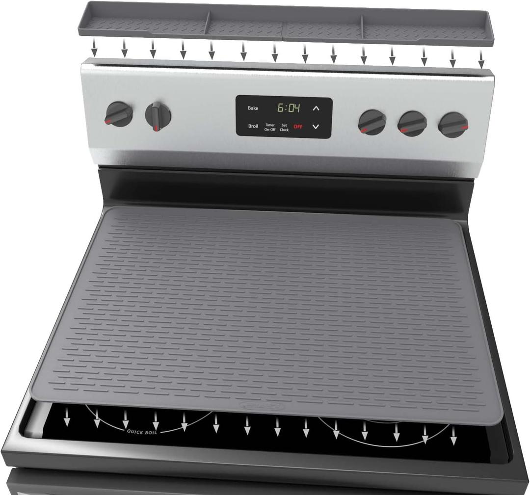 Silicone Stove Top Cover & 29" Over Stove Top Shelf Set, Large Dishes Silicone Drying Mat 28" x 20" For Kitchen Counter, Big 28 inch Trivet Mat for Hot Dishes, Hot Pots and Pans