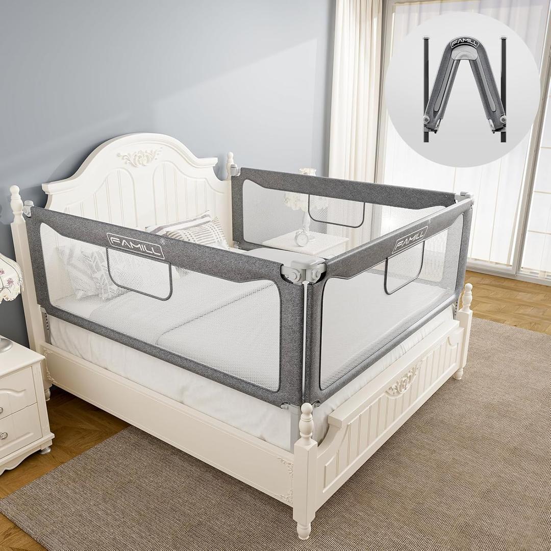 FAMILL Bed Rail for Toddlers, Toddler Bed Rails, 2 Minutes Assembly Foldable Guard with U-Shaped Base, Suitable for Queen/King/Full/Twin Size, Grey, 54", 1 Side