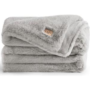 UGG Plush Faux Fur Throw Blanket Reversible Medium Weight Luxury Soft Throw Blankets for Bed or Chair, Hypoallergenic, Machine Washable, Home Decor, 50-inch x 70-inch, Seal Light Grey (Euphoria) (Silver)