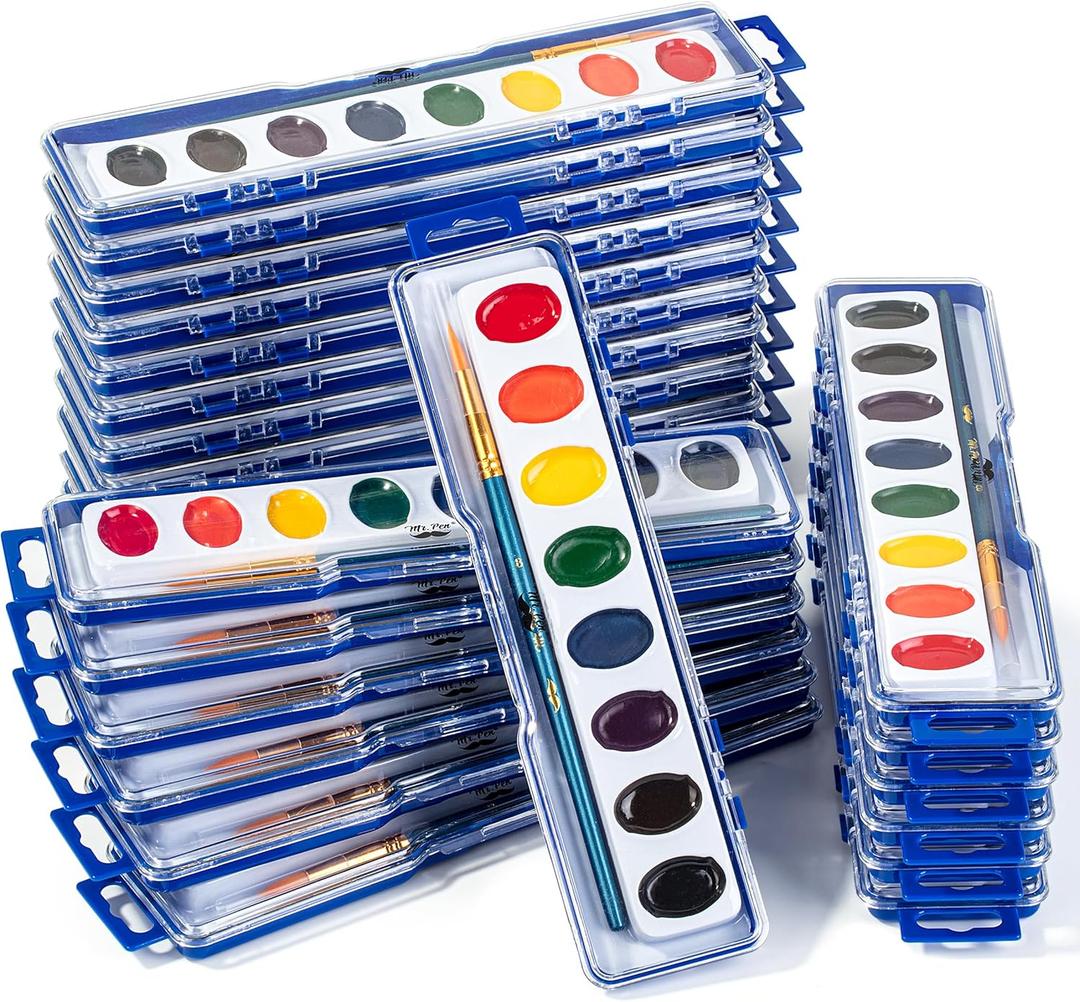 Mr. Pen- Washable Watercolors, 24 Pack, 8 Colors with Paint Brush, Bulk Watercolor Paint Set, Water Color Painting Kids, Watercolors for Kids and Adults