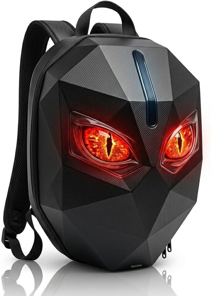 Motorcycle Helmet Backpack, Expandable Hard Shell LED Backpack with Programmable Screen, Water-Resistant Riding Bag & Laptop Daypack for Men, App Controlled DIY Display for Night Safety