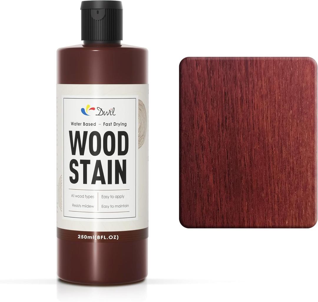 DWIL Water Based Wood Stain - Multiple Finishes, Fast Drying, Indoor and Outdoor Furniture, Wood Paneling, Cabinets and More, Low Odor  Non-Toxic (8.5oz Red Cherry)