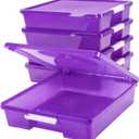 Storex Classroom Craft Project Box – Stacking Plastic Organizer Fits 12x12 Scrapbooking Paper, Purple, 5-Pack (63206U05C)