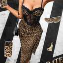 ChiaoLezhee Women's Sexy Lace Bustier Maxi Dress, Built-in Bra Underwire Corset Bodycon Clubwear Festival Outfits (Brown, M)